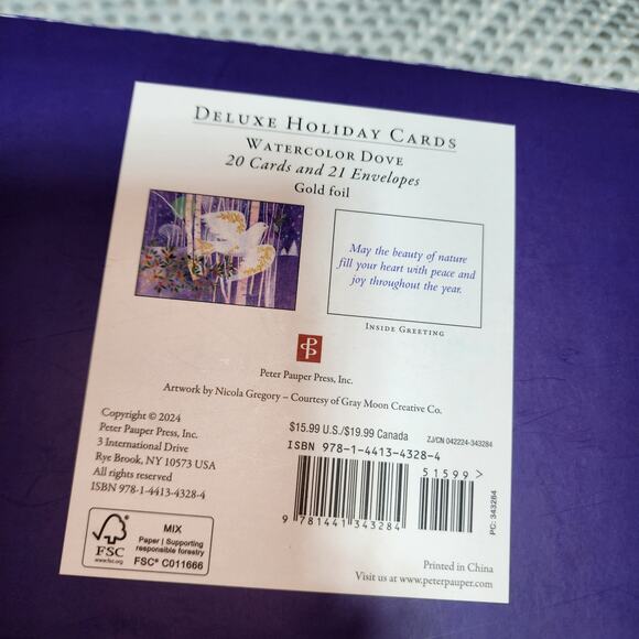 PETER PAUPER PRESS NWT DELUXE HOLIDAY CARDS PEACE DOVE - Picture 3 of 4